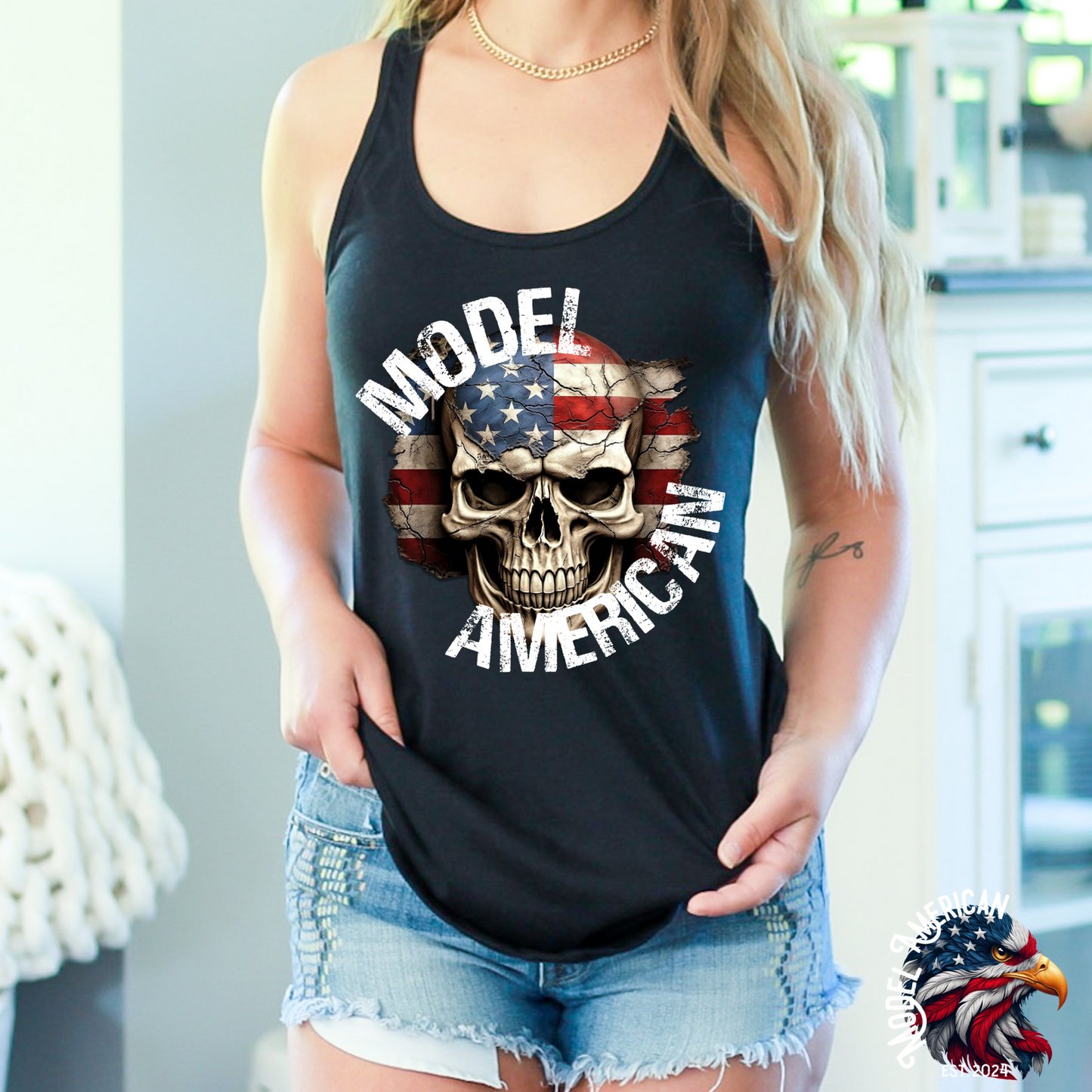 (MODEL AMERICAN) skull flag logo