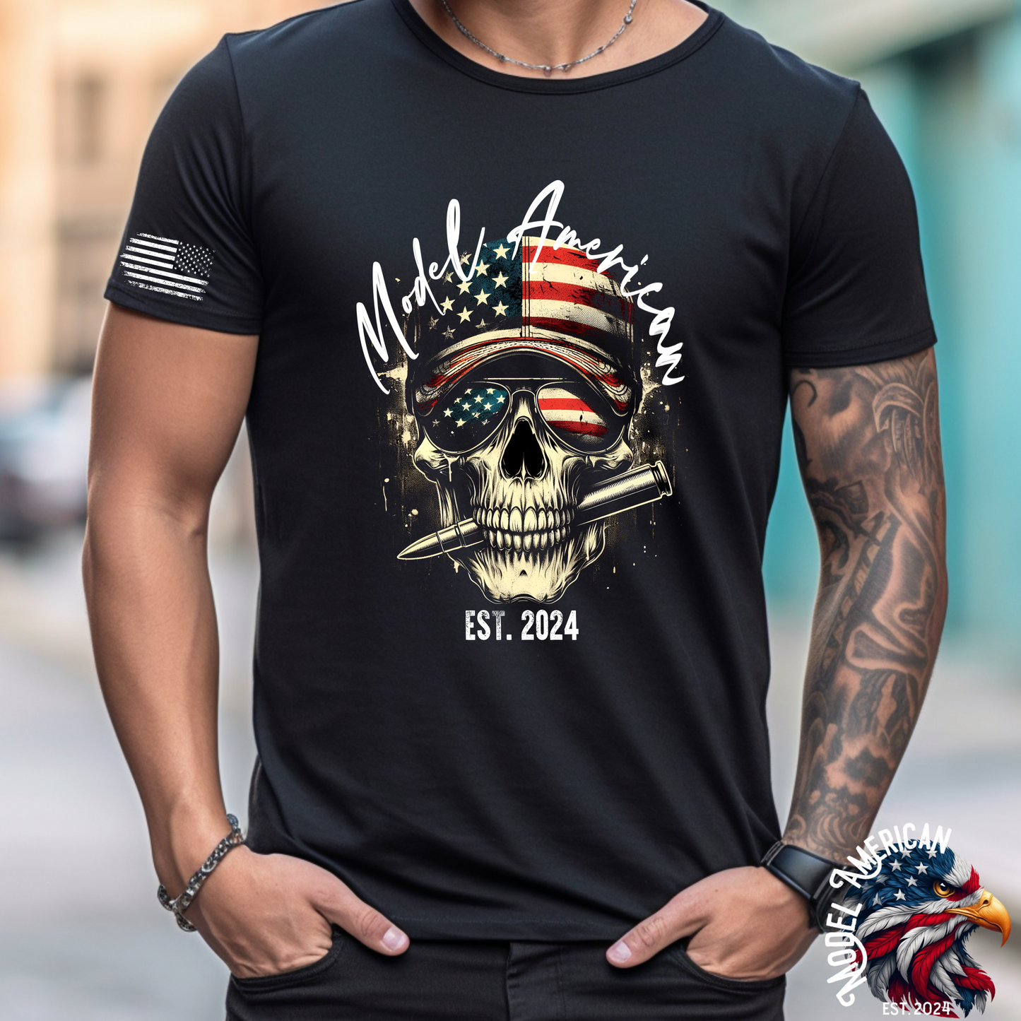 (MODEL AMERICAN) patriotic skull logo