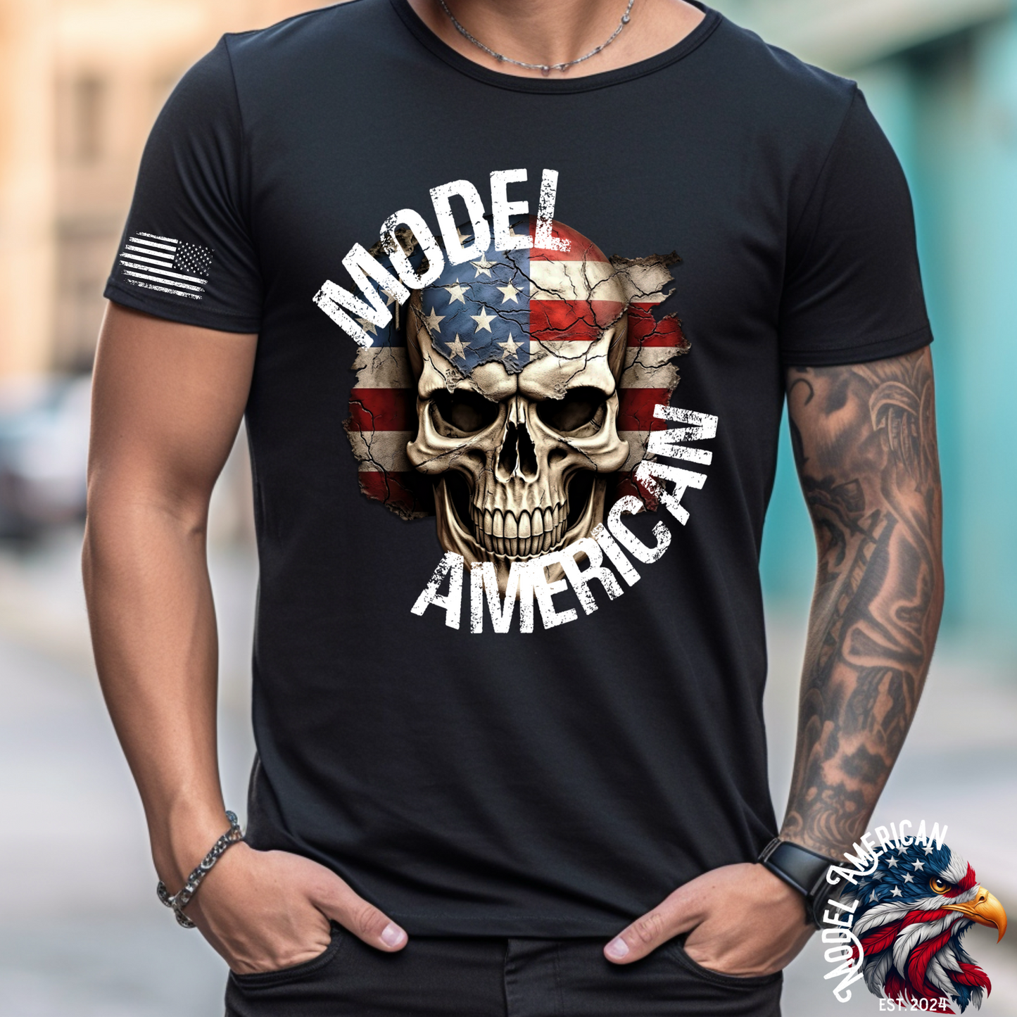 (MODEL AMERICAN)  skull flag logo