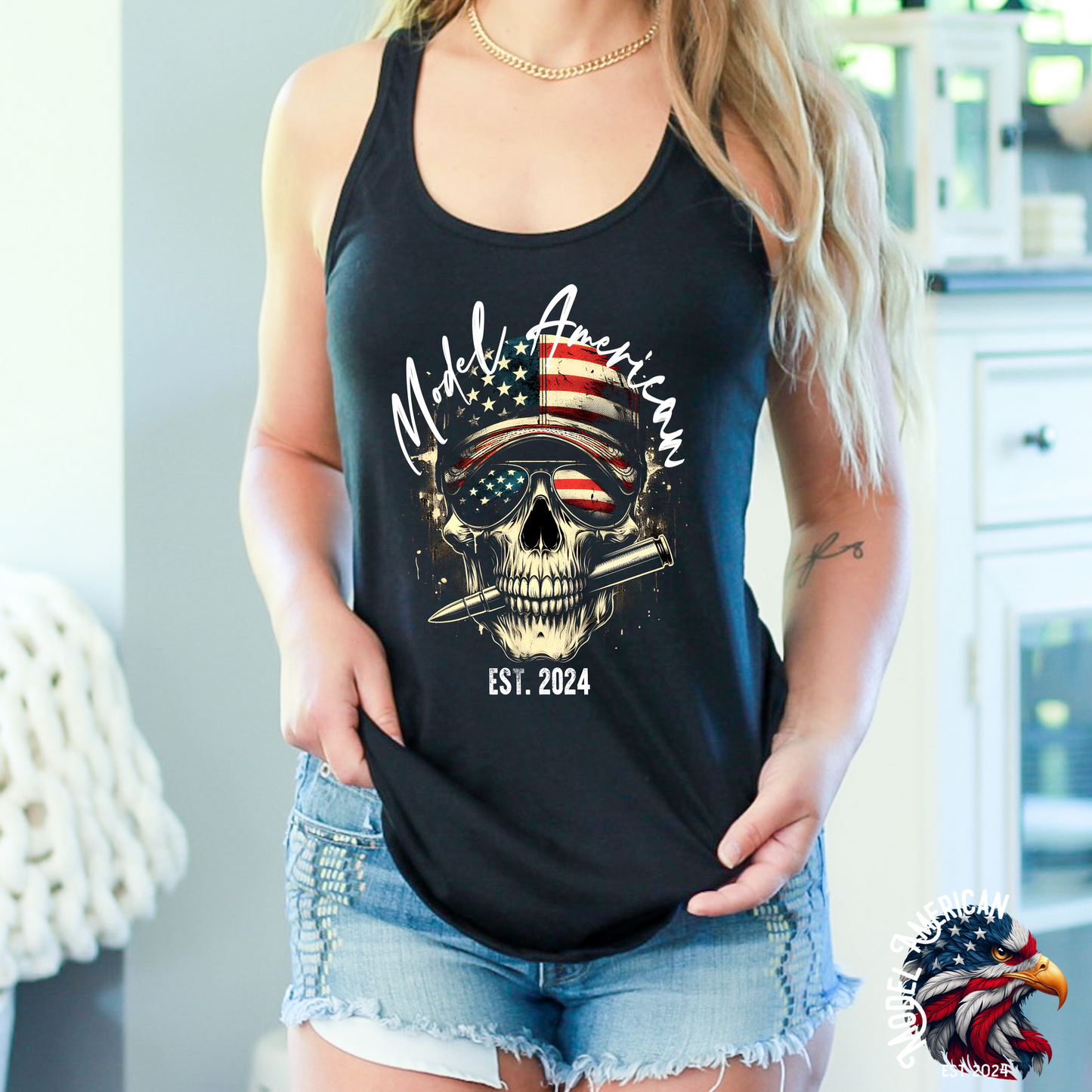 (MODEL AMERICAN) patriotic skull logo