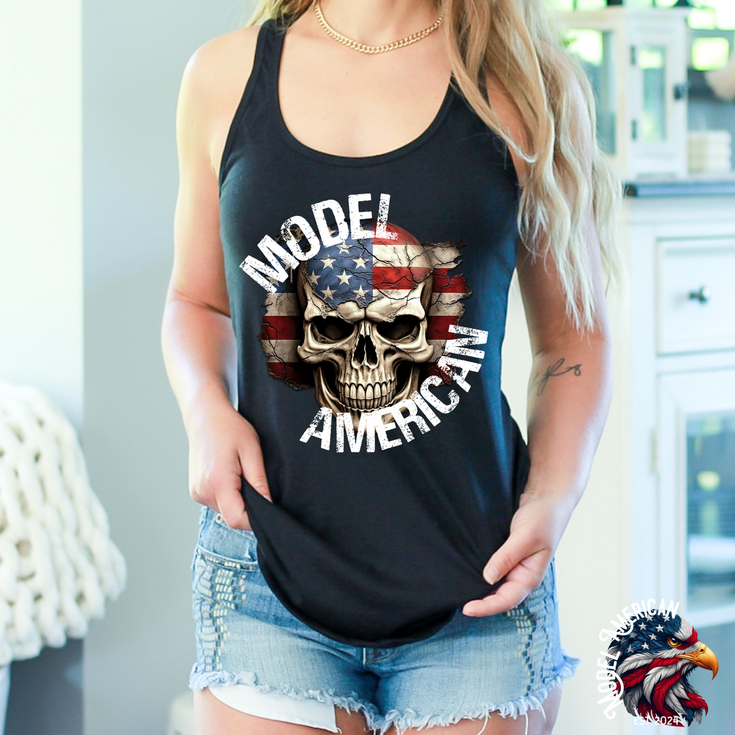 (MODEL AMERICAN)  skull flag logo