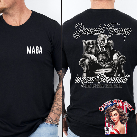 (COFFEE WITH CURLY) BLACK ON BLACK MAGA TRUMP